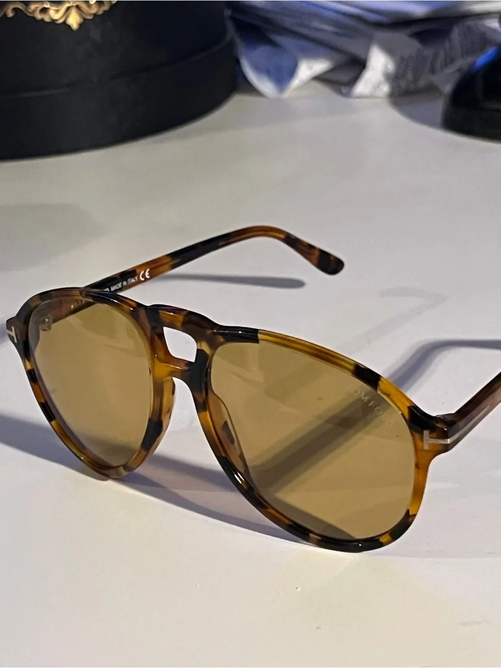 Tom Ford Men’s Tortoiseshell Sunglasses - Amber/Brown Lenses never worn
